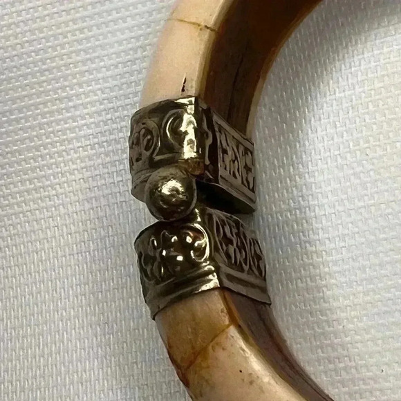 Antique Inlayed Bone & Malachite Tribal Bracelet Inlay Hinged Bracelet heavy 74g - Picture 11 of 14